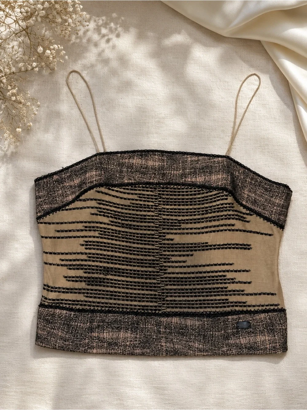 Stunning CHANEL 03P Spring 2003 Black Beige Knit Tube Top Sz 40 France